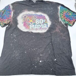 Gildan 80s Mama Bleached Graphic T Shirt Cheetah Print Neon Leopard XL